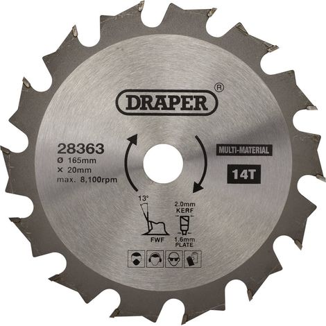 TCT Multi-Purpose Circular Saw Blade, 165 x 20mm, 14T (28363)