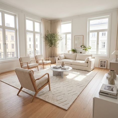 Tapis en laine Granite Grace - Tapis en laine - 180x120cm, Rectangular - 100% Laine vierge - Tufté main - Blanc