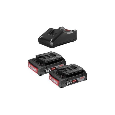 Bosch Starter-Set 18 V / 2x 2,0 Ah Akku + Ladegerät GAL 18V-40