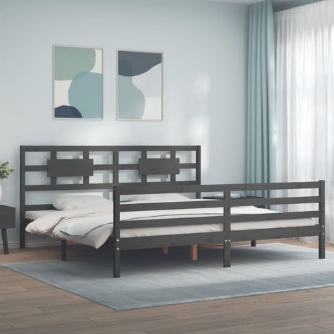 Massivholzbett mit Kopfteil Grau 200x200 cm (1/5)