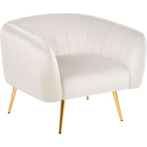 Cocktailsessel Hellbeige Polsterbezug aus Samtstoff mit Metallgestell in Gold Glamouröser Edler Stil Wohnzimmer Salon Esszimmer Flur (1/5)