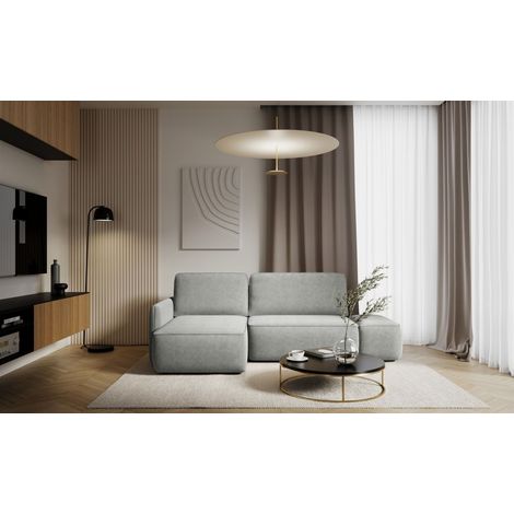 Ecksofa mit Schlaffunktion Sofa LUKA in Stoff Cremona Hellgrau Ottomane Links (1/4)