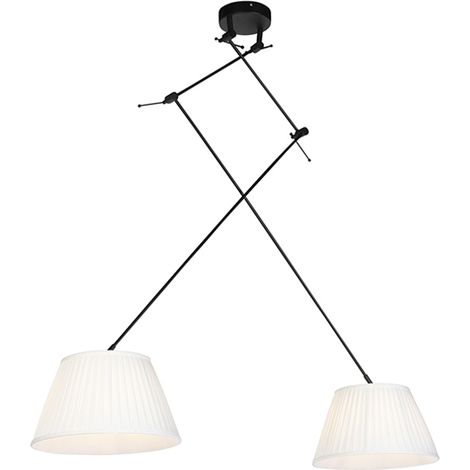 QAZQA Lampada a sospensione con paralume blitz - Classico - Tessuto,Acciaio - Crema/Nero/Bianco - Cilindro/Oblungo/Tondo Max. 2 x Watt