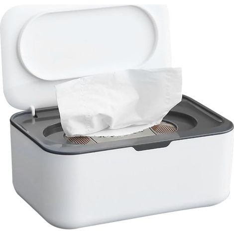 Dispensador de pañuelos de papel para bebés a prueba de polvo – gran capacidad, cierre seguro, para uso doméstico o de oficina, color gris