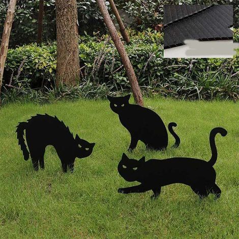 Ensemble de 3 statues de chats en métal, décorations de jardin, figurines de chats, décorations de patio, silhouettes d'animaux réalistes, art de jardin. (1/4)