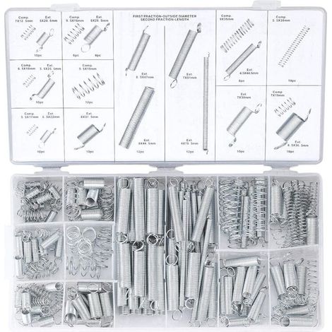 Kit combiné de ressorts 200 pièces – Ressorts de tension et de compression en acier inoxydable – 8 tailles pour applications variées