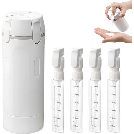 Dispenser da viaggio 4 in 1，Flaconi in silicone a pressione，ricaricabili e a prova di perdite，Trasparenti (30 ml)，Set da viaggio da 4 pezzi (1/5)