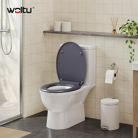 WOLTU Asiento de inodoro rectangular con mecanismo de cierre suave y bisagras ajustables, fácil de limpiar – Azul Gris (1/5)