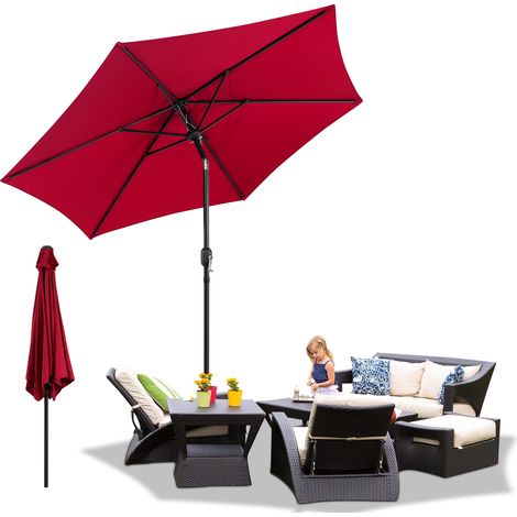 Jiubiaz Sombrilla modular de 2,7 m: sombrilla para balcón y jardín para montar, roja
