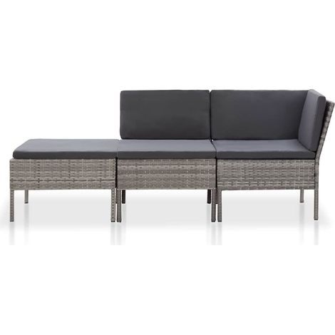 Salon de jardin 3 pcs Contemporain, Ensemble repas de jardin, avec coussins Résine tressée Gris OIB9825E (1/5)