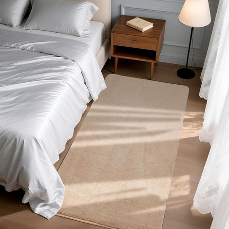Tapis Couloir Uni 80x150cm, Doux Poils Courts, Decent de Lit, Beige (1/5)