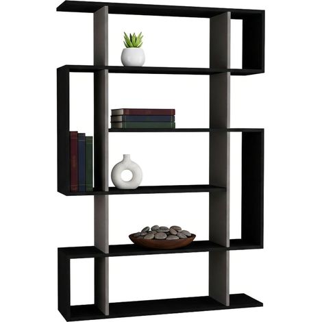 Dmora - Bücherregal Daba, Büroregal, Mobiler Buchhalter, Bücherbrett, 110x26h161 cm, Anthrazit und Beige