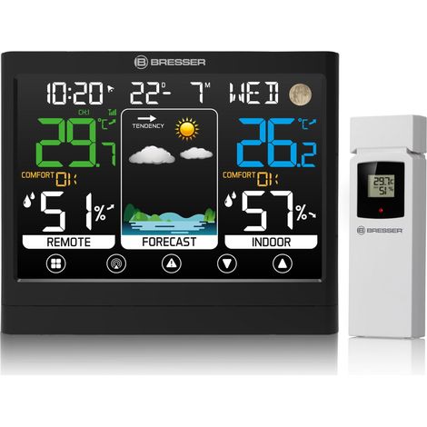 Bresser MeteoTemp BF Stazione meteo radio con display touch, sensore esterno radio, pressione dell'aria, previsioni meteo, indicatore di temperatura ambiente, umidità e ricezione del segnale orario