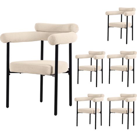 GagaChaises de salle a manger lot de 6, tissu suede creme, beige (1/5)