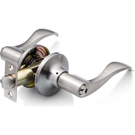 Serrure de porte pour bureau ou porte d'entrée, finition fer argenté, (1/4)