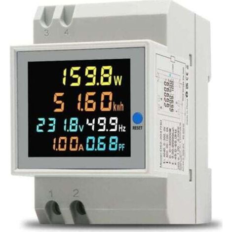Single-phase energy meter, digital AC 40-300V 100A electric meter, single-phase wattmeter, DIN rail meter, watt, kWh, voltmeter, ammeter --