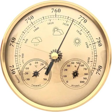 3 in 1 Wetterstation Barometer, Thermometer, Hygrometer Wettervorhersage Präzise Messungen 14 x 14 x 4 cm Gold (1/5)