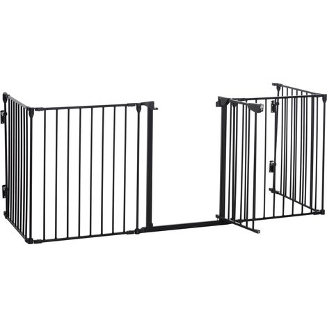 PawHut Barrière de sécurité parc enclos chien modulable pliable porte intégrée 300L max. x 74,5H cm métal PP noir