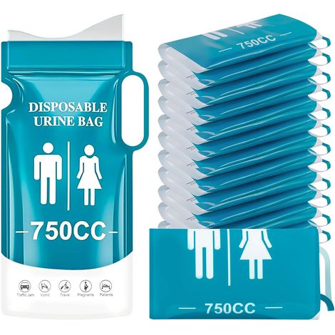 12 Pcs 750ML Disposable Urine Bags with Handle, Portable Emergency Urinals for Men, Women, Children and Pregnant Women, Hygienic Bags for Travel, Car, Camping and Hiking (1/5)