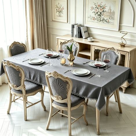 Nappe rectangulaire 140x240 gris foncé imperméable - Nappe anti-tache scandinave - Nappe cuisine moderne facile d'entretien (1/5)