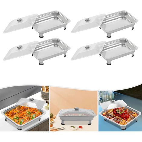 4PCS Buffet Dish Tray Food Plate Server Food Warmer Chafing Dish Serving Trays for buffet restaurants, snack bars, weddings, catering, picnics, parties