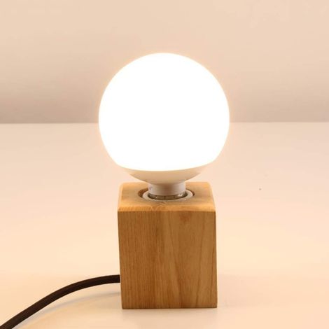 Lampe de table cube en bois,douille E27, câble de 1,8 m avec interrupteur,max 60W,lampe décorative pour rétro industriel Edison, utilisée dans la chambre à coucher,le salon,le studio,le café,le bar (1/5)