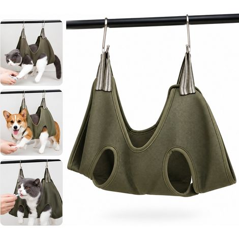 Sac de toilettage pour chien et chat, fixation des griffes en polyester vert respirant, ouvertures tête et pattes, taille M 49 x 78 cm, lot de 3 (1/5)