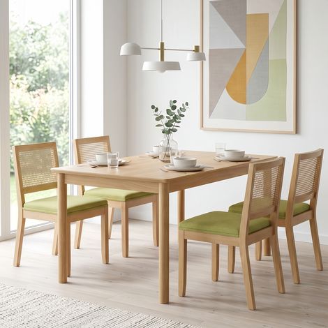 Lot de 4 Chaises Bois Massif et Cannage Vert Olive - Chaise rétro mid-century - Chaise de Cuisine Confortable avec Ressorts (1/5)