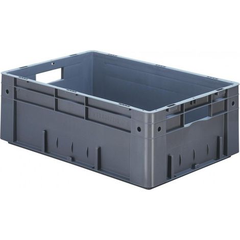 Contenitore di trasporto L600xP400xH210mm grigio PP resistente, con passaggio passante, pareti laterali chiuse (1/2)