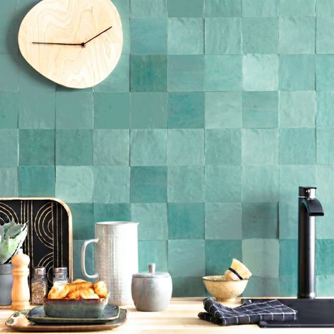 Carrelage Zellige Marocain Vert Pacifique 10x10 cm (vendu par 0,5 m²) - RO'MA NATURE (1/2)
