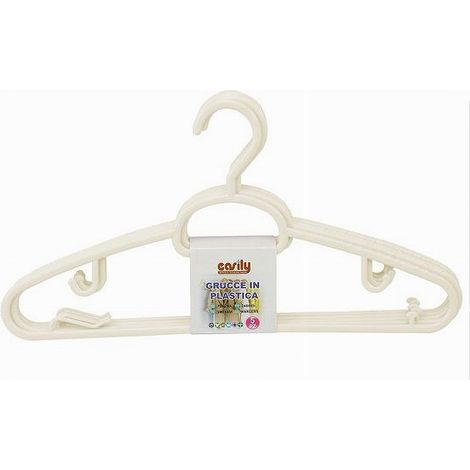 Trade Shop - Set 5 Pz Grucce In Plastica Stampelle Appendiabito Pantaloni Giacche Beige 79326 -