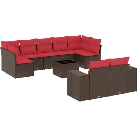 Maison Exclusive - 10-teiliges Gartensofa-Set mit Kissen, braun,