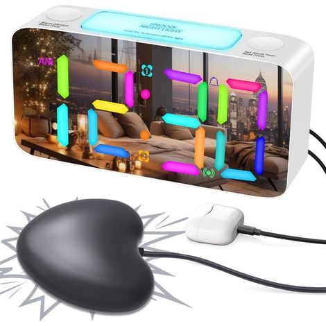 Réveil avec Vibreur et Alarme Très Forte - Spécialement Adapté aux Personnes à l'Oue Affaiblie ou aux Dormeurs Profonds - Fonctions Numériques Avancées et Charge USB (1/5)