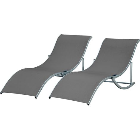 Outsunny Lot de 2 bains de soleil pliables, chaise longue jardin extérieur en aluminium et textilène, transat jardin extérieur pour patio terrasse plage, charge 120 Kg, anthracite (1/5)