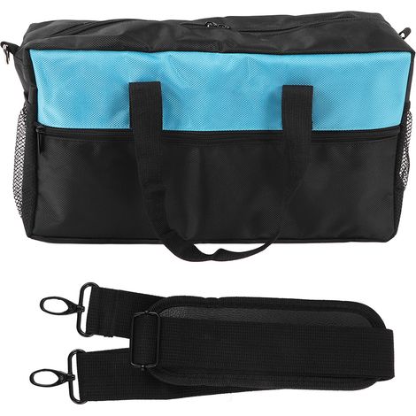 Sac à outils robuste à large ouverture en tissu Oxford pour électricien, avec poches de rangement, noir et bleu, 40 cm (16 pouces). (1/5)