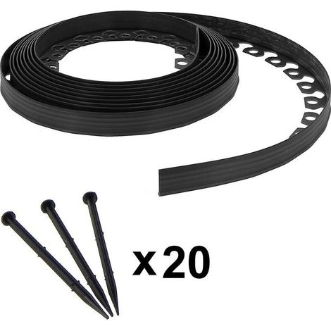 Bordure de jardin flexible  - 3,8 cm x 10 mètres - 20 piquets d'ancrage - Noire