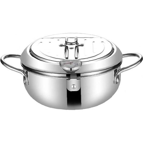 Cuiseur de casserole de friteuse d'acier inoxydable de pot de friteuse avec le pot de friture de couvercle de degré pour la friteuse d'air de la cuisine 24CM (1/5)
