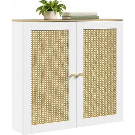 HOMCOM cubre radiadores con 2 puertas de ratán, cubreradiador, cubierta para radiador, para salón, dormitorio, 78x19x75 cm, blanco (1/5)