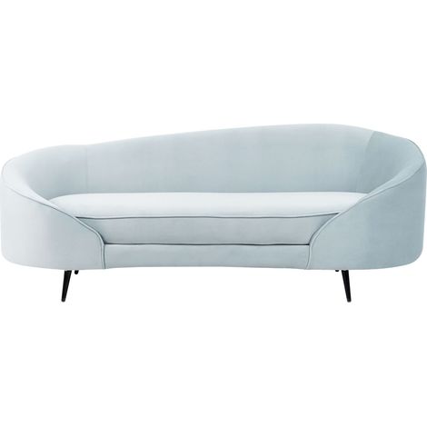 Sofa Light Blue Velvet Glamour Curved Retro Styled 2 Seater with Black Metallic Legs SAVAR