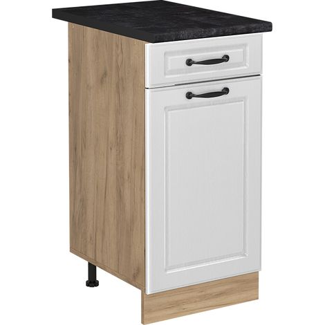 Mobiletto base cucina R-Line, Bianco country/Rovere dorato, 40 cm piano di lavoro Antracite, Vicco (1/5)