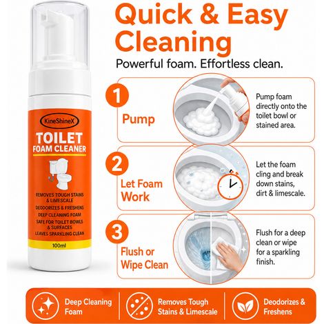 KineShineX Toilet Foam Cleaner powerfully removes limescale, urine stains, and odors deeply cleans and deodorizes toilets. (1/4)