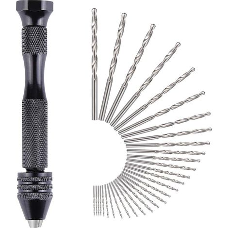 RAPANDA - Taladro manual de 31 piezas, brocas helicoidales, minitaladro manual de precisión, aluminio, portabrocas sin llave, 30 brocas helicoidales, brocas de 0,3-3,0 mm para bricolaje, con bolsa