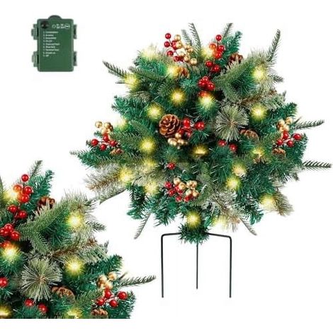 Buisson De Noël Prééclairé - 40 cm - LED Blanc Chaud - Étanche IP44 - Fonctionne Sur Piles - Pour Intérieur Et Extérieur (1/5)