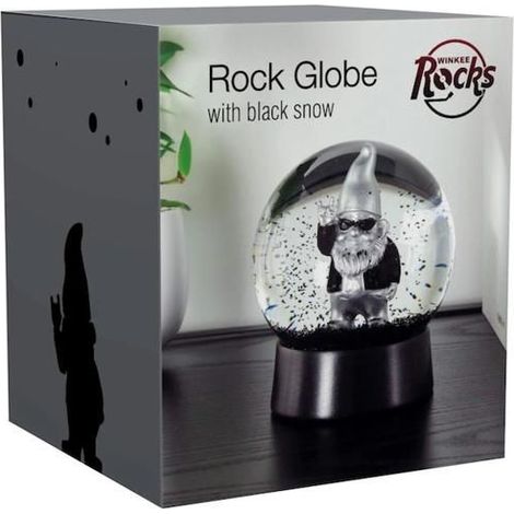 Snow globe - WINKEE - Silver rock gnome - Glass - Black - Decorative