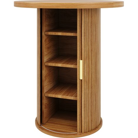Mesa alta redonda con almacenaje, 60 x 60 x 91,6 cm, MDF y metal, efecto madera, carga 75 kg (1/5)