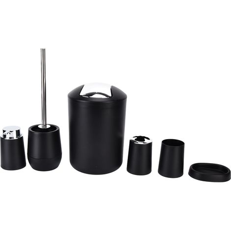 Ensemble de 6 accessoires de salle de bain : porte-brosse à dents et poubelle plaqués or noir. (1/5)