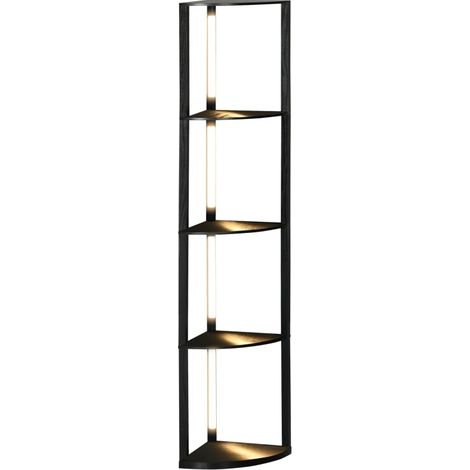 Lámpara de pie LED negra con 4 estantes, casquillo E27, 24 W (1/4)