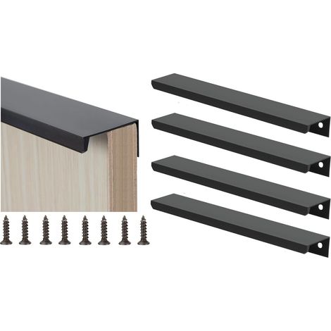 4Pcs Poignée d'armoire Invisible Poignée de Tiroir Dissimulée en Alliage d'aluminium Poignée Profilée Noir Moderne Poignée de Meuble avec 8 Vis pour Armoires de Cuisine, Placard, Tiroir(Entraxe 192mm- (1/5)