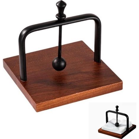 Portatovaglioli in legno con supporto in metallo, dispenser verticale per fazzoletti per tavoli da pranzo, cucina e ufficio, nero (1/5)