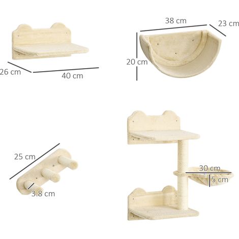 Ensemble d'escalade pour chat, 4 pièces, comprenant un escalier, un hamac, une plateforme et un griffoir, beige (1/5)